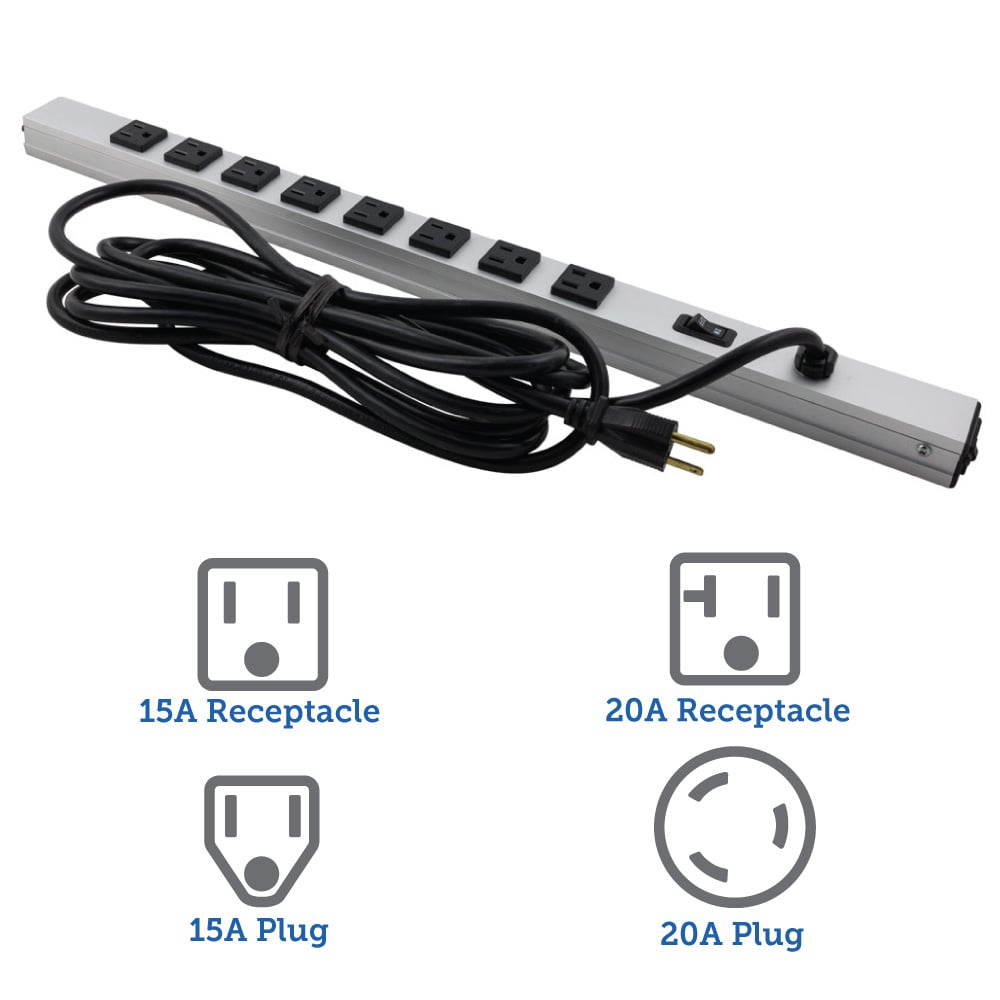 15A Vertical Power Strip, 16 outlets, 15ft cord